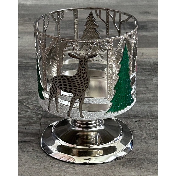 Bath & Body Works Glitter Metal Pedestal 14.5 Oz 3 Wick Candle Holder Christmas - Picture 2 of 9